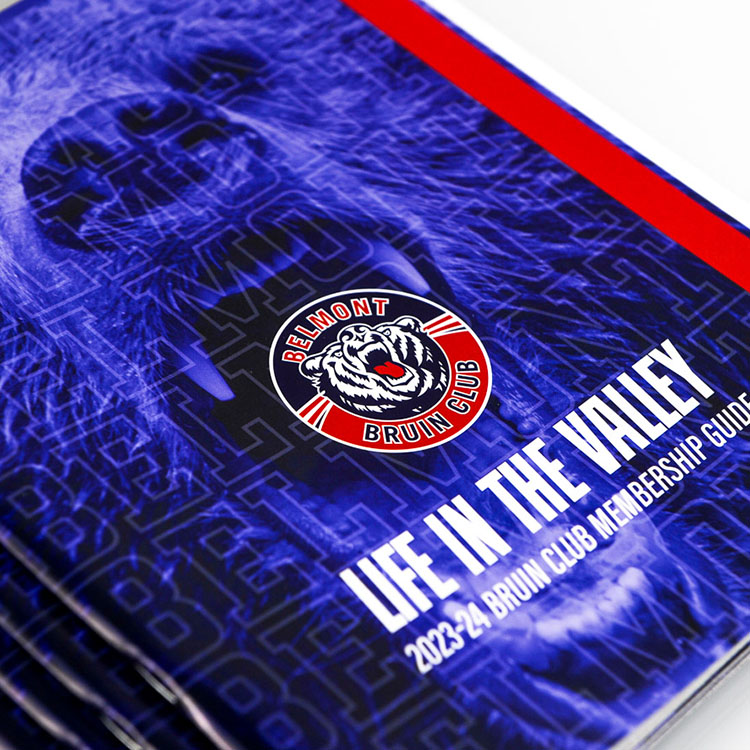 Belmont Bruin Club membership guide featuring athletic branding and premium sports publication design