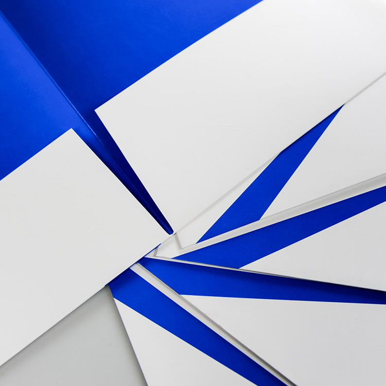 Pinnacle Financial Partners presentation folders featuring custom blue graphic pocket design and premium print production